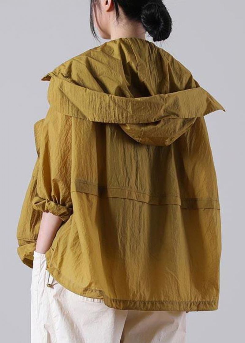 Élégant Jaune Ample Upf 50+ Manteau Veste À Capuche Été - Jaune