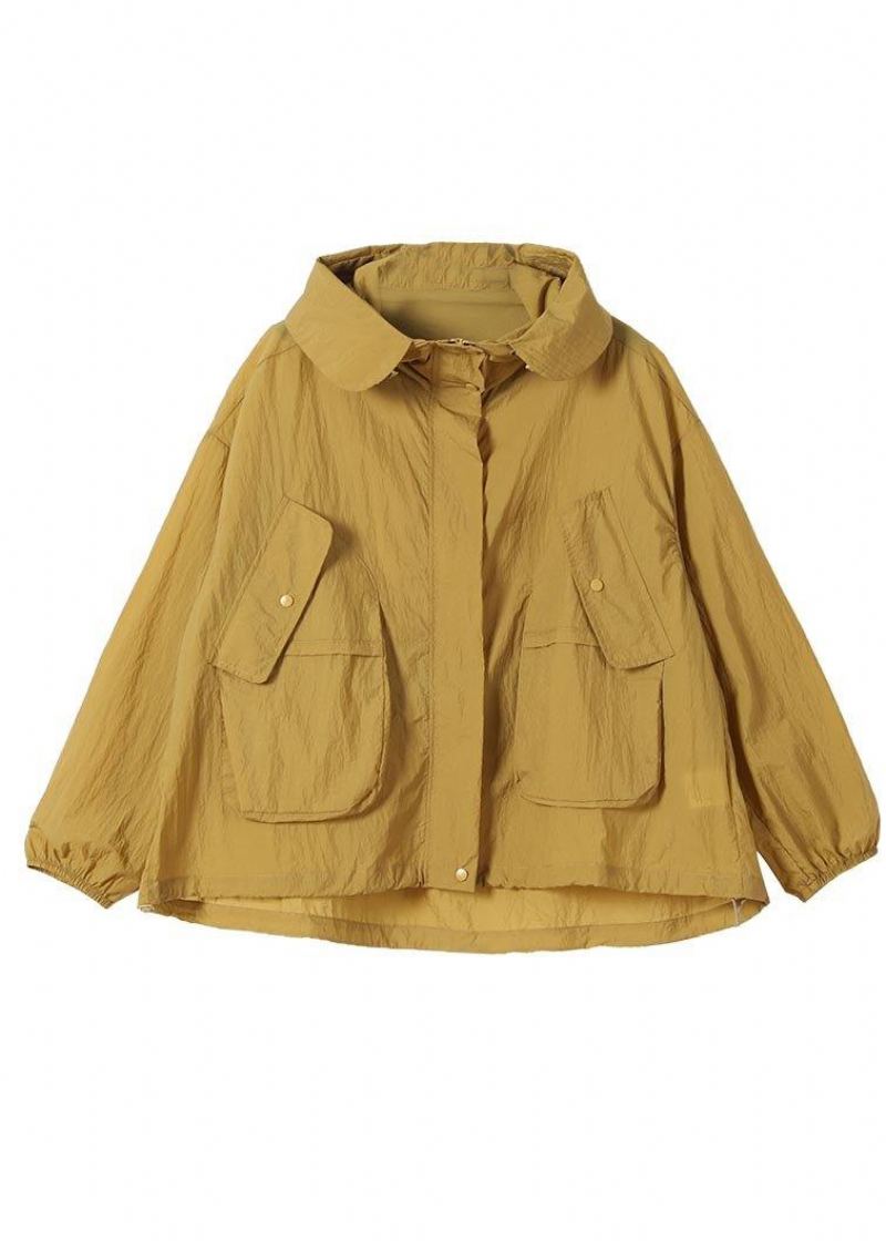 Élégant Jaune Ample Upf 50+ Manteau Veste À Capuche Été - Jaune