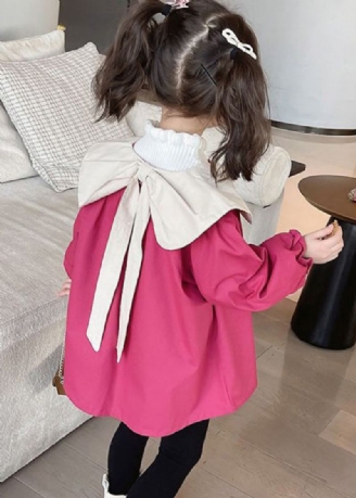 Élégant Rose Bow Bouton Patchwork Coton Enfants Filles Manteau Printemps