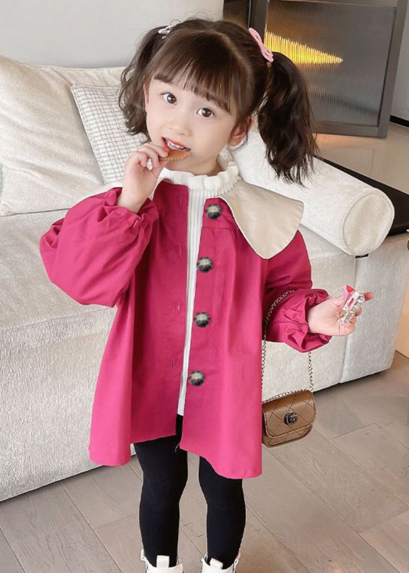 Élégant Rose Bow Bouton Patchwork Coton Enfants Filles Manteau Printemps - Manteaux d'hiver femmes