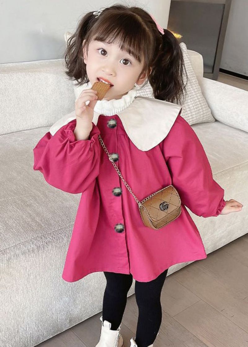 Élégant Rose Bow Bouton Patchwork Coton Enfants Filles Manteau Printemps - Manteaux d'hiver femmes