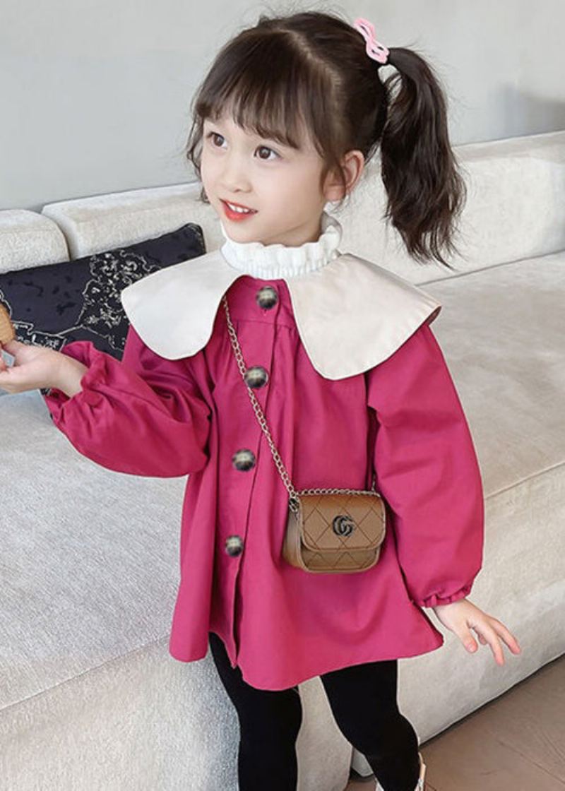 Élégant Rose Bow Bouton Patchwork Coton Enfants Filles Manteau Printemps - Manteaux d'hiver femmes