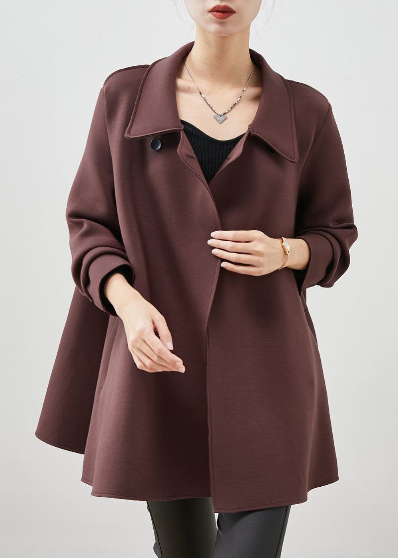 Femmes Chocolat Col Claudine Double Poitrine Coton Trench Printemps - Manteaux d'hiver femmes