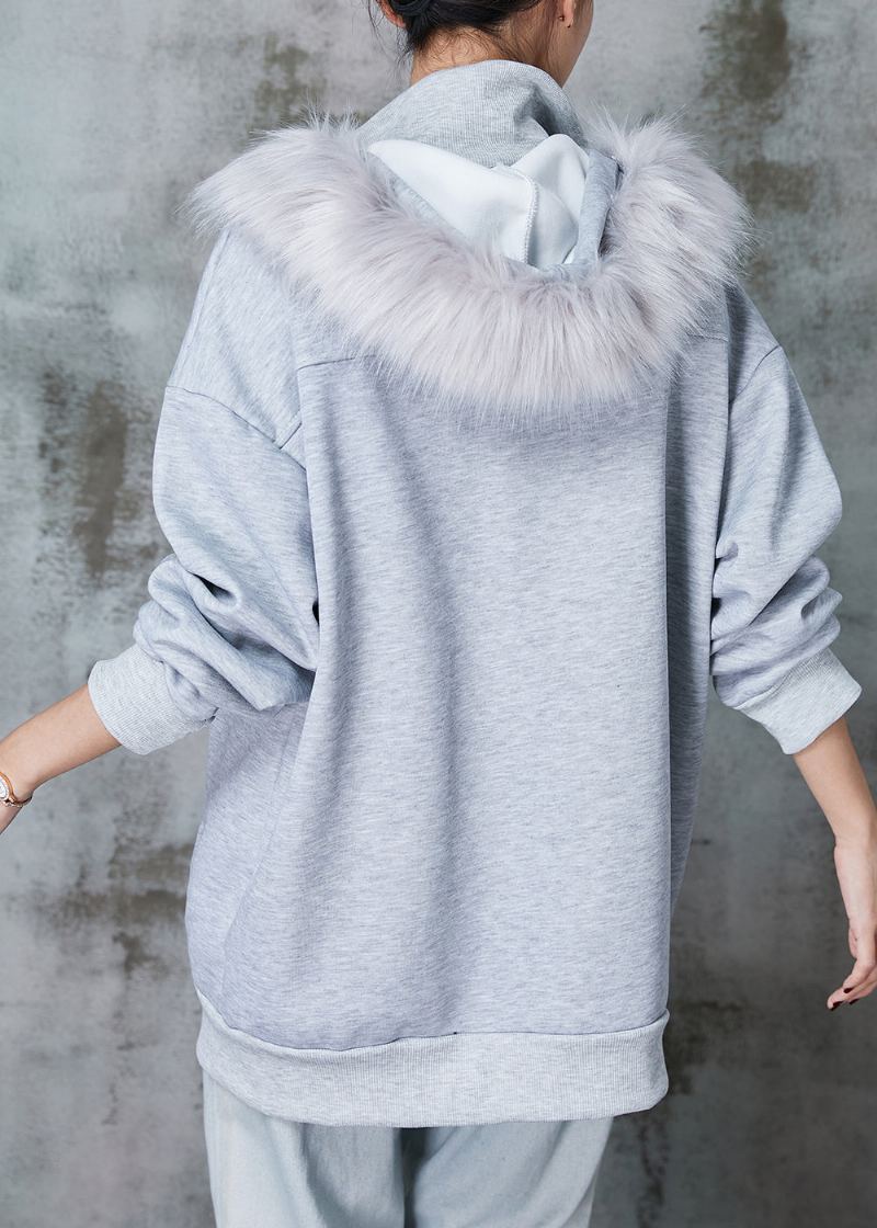 Femmes Gris À Capuche Poches Chaud Polaire Sweat Manteaux Printemps - Manteaux d'hiver femmes