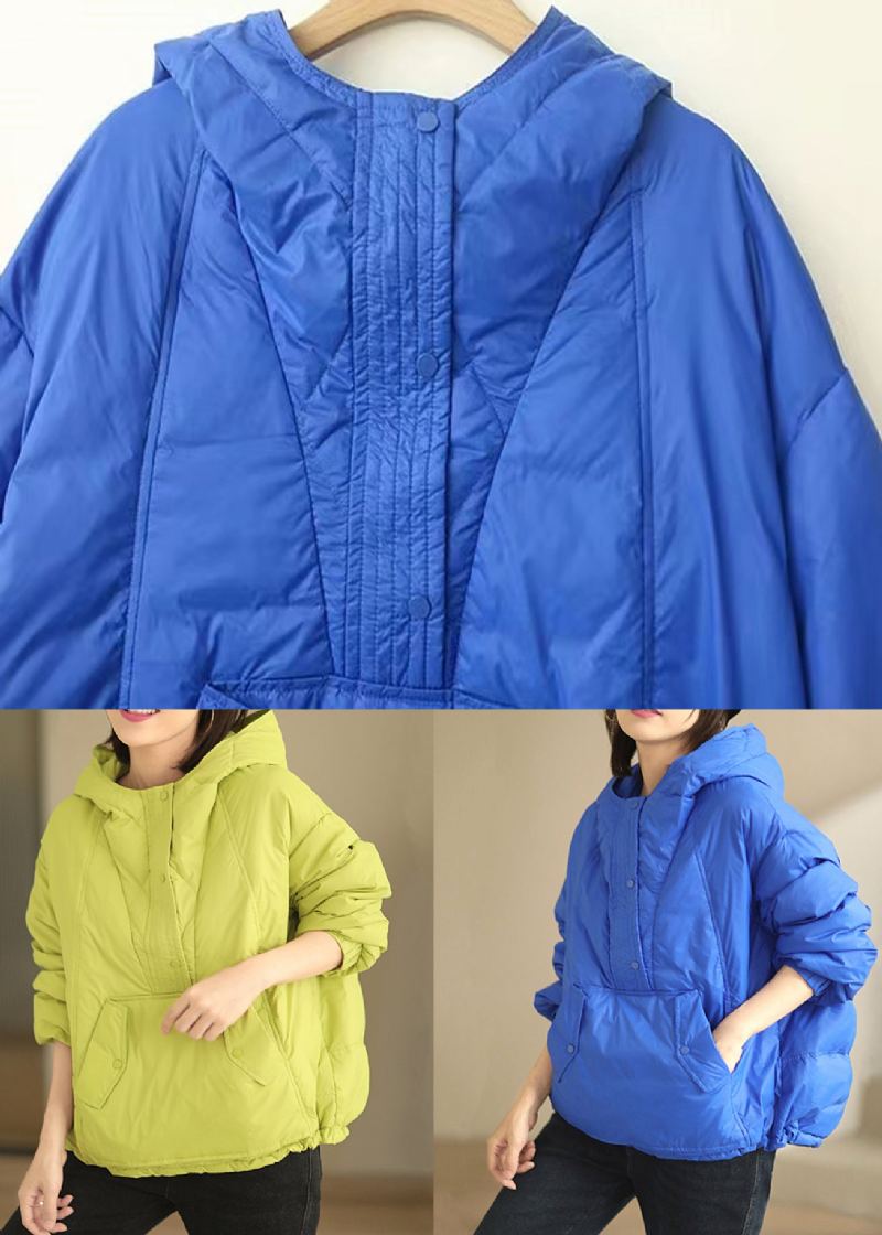 Femmes Vert À Capuche Bouton Patchwork Duvet De Canard Manteau Hiver - Manteaux d'hiver femmes