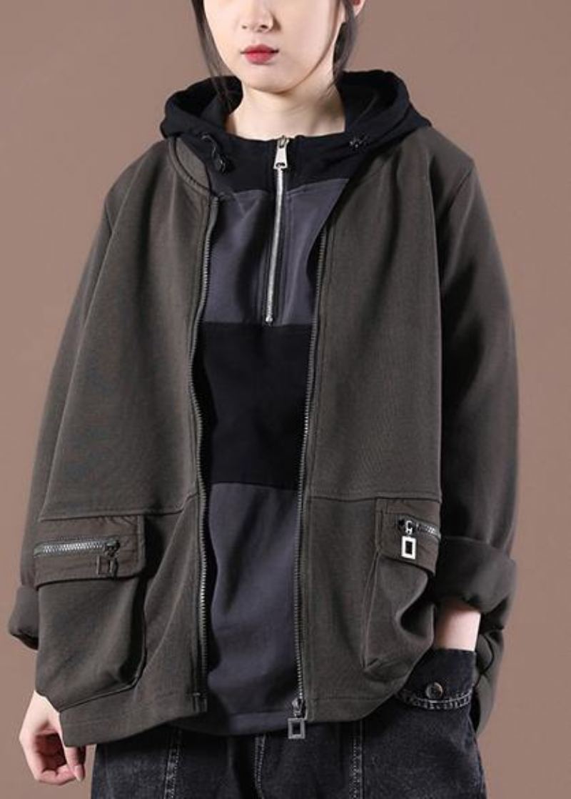 French Chocolate Pockets Printemps Sweats À Capuche Outwear - Noir