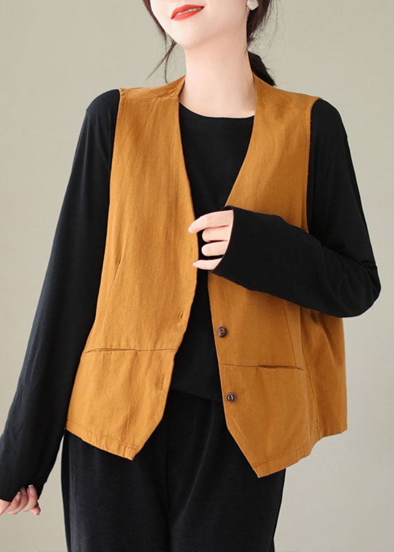 Gilet En Coton Bouton Patchwork Orange Fait Main Sans Manches