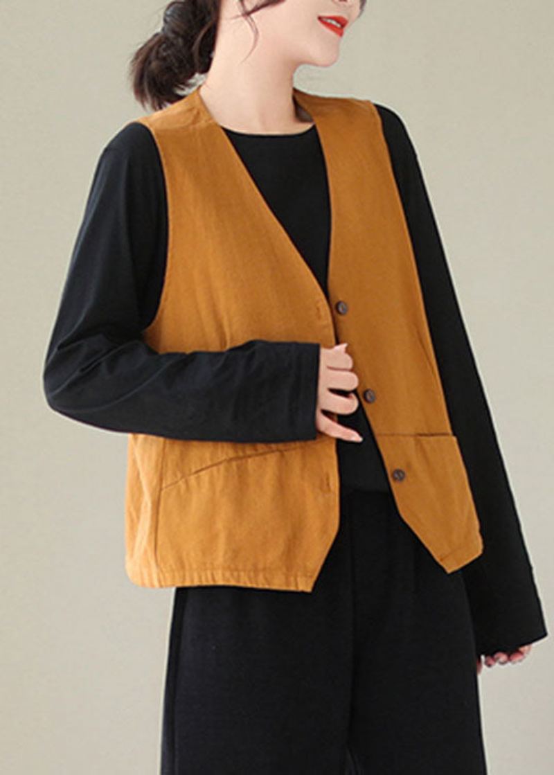 Gilet En Coton Bouton Patchwork Orange Fait Main Sans Manches - Orange