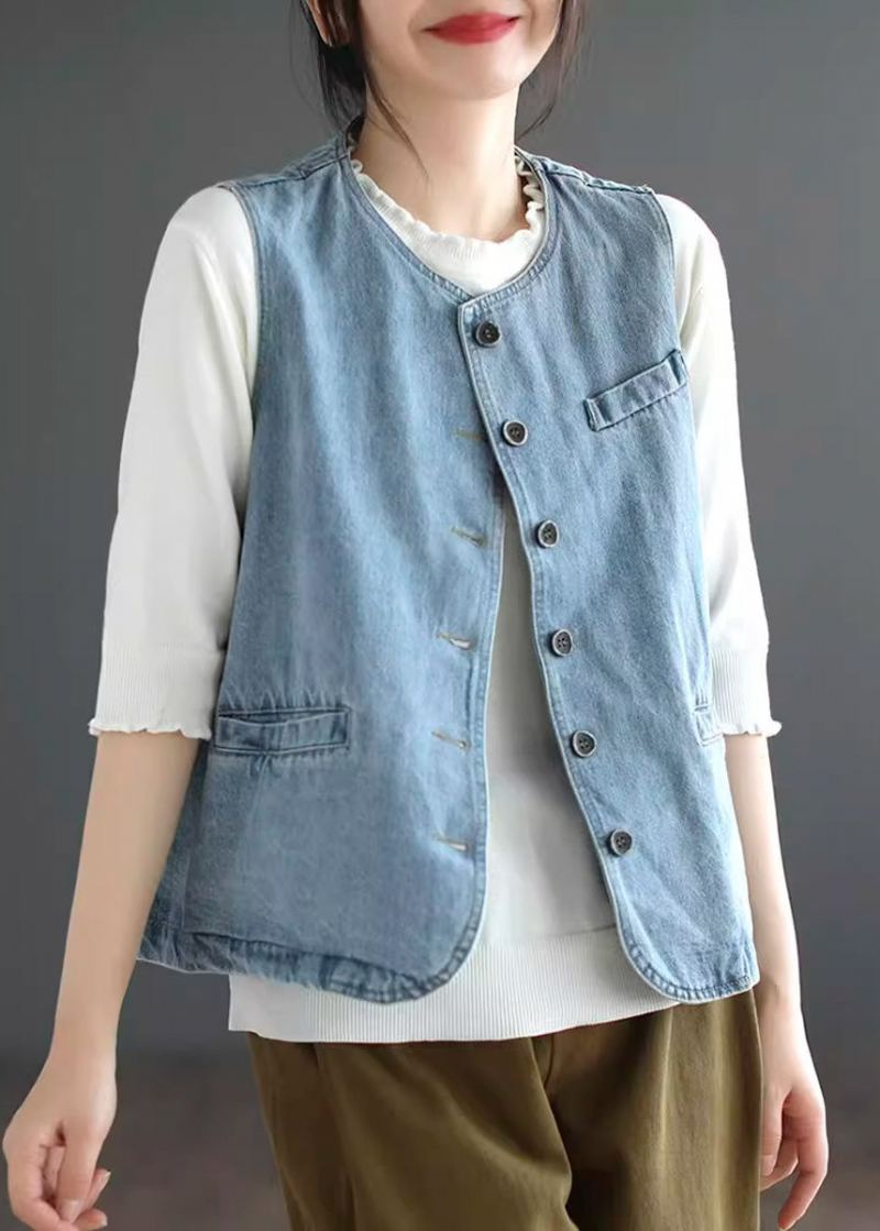 Gilet En Denim Patchwork Bleu Clair Automne