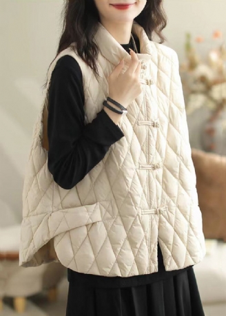 Gilet Rempli De Coton Avec Poches Blanches Patchwork Col Montant Hiver