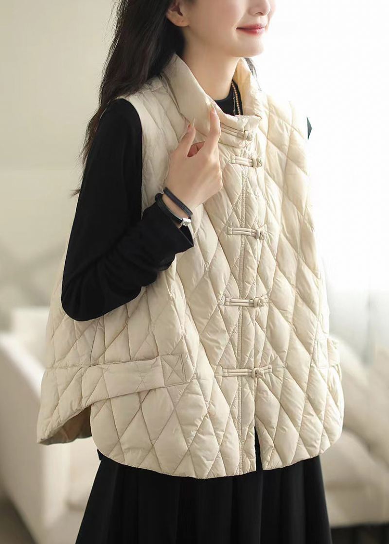 Gilet Rempli De Coton Avec Poches Blanches Patchwork Col Montant Hiver - Manteaux d'hiver femmes