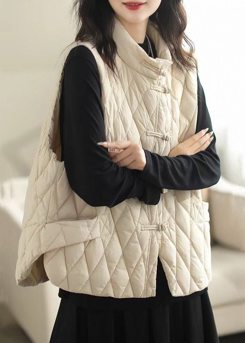 Gilet Rempli De Coton Avec Poches Blanches Patchwork Col Montant Hiver - Manteaux d'hiver femmes