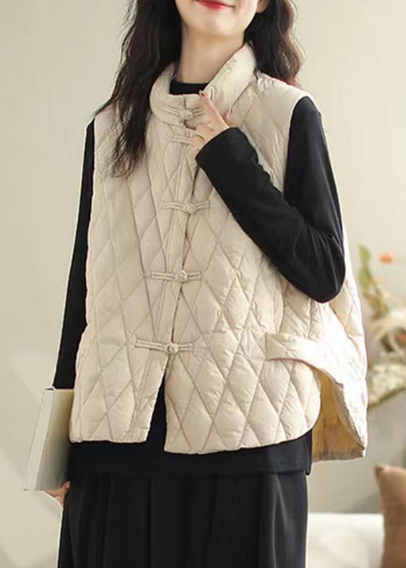 Gilet Rempli De Coton Avec Poches Blanches Patchwork Col Montant Hiver - Manteaux d'hiver femmes