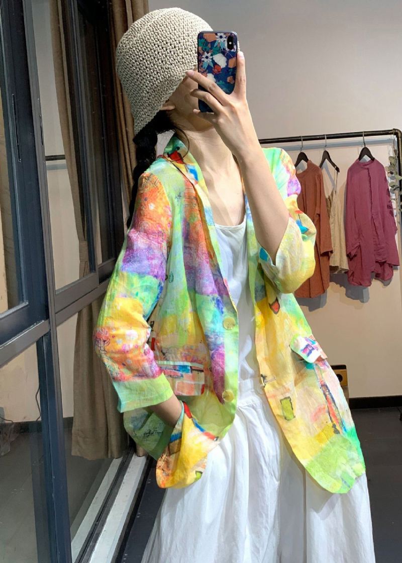 Grande Taille Arc-en-ciel Tie Dye Lin Upf 50+ Manteau Veste D'été - Manteaux d'hiver femmes