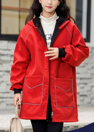 Grande Taille Rouge Poches Surdimensionnées Chaud Polaire Trench Hiver