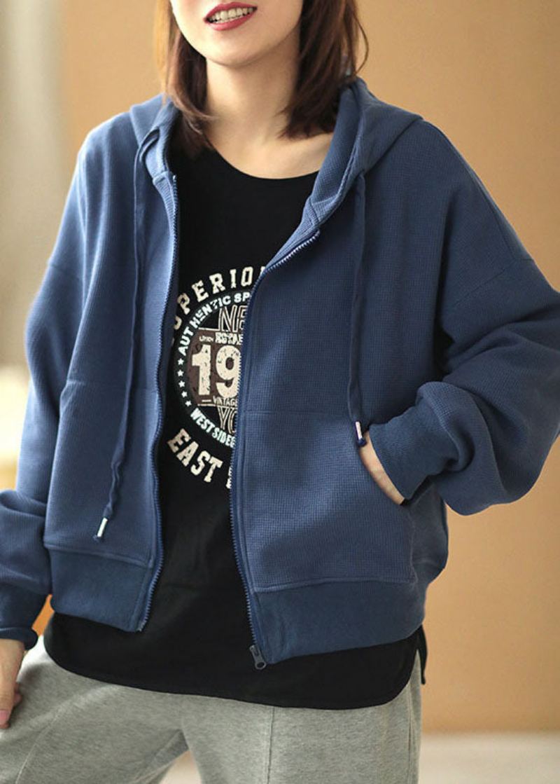 Haut De Sweat-shirt D'automne À Capuche Et Poches Zippées Style Blue - Manteaux d'hiver femmes