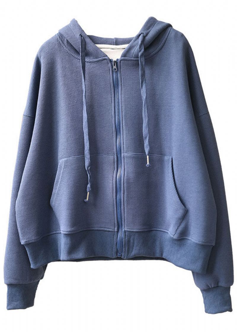 Haut De Sweat-shirt D'automne À Capuche Et Poches Zippées Style Blue - Manteaux d'hiver femmes