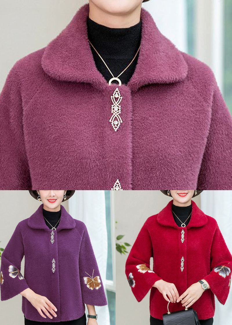 Hiver Brodé Par Col Carré De Vestes Tricotées Par Cheveux De Vison Pourpre-clair - Violet Clair