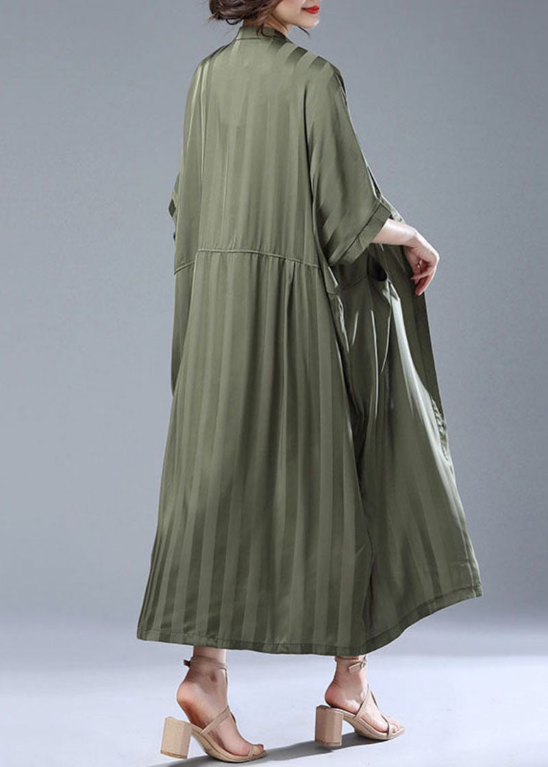 Lâche Armée Vert Rayé Poches Patchwork Long Trench Manteau Été - Manteaux d'hiver femmes