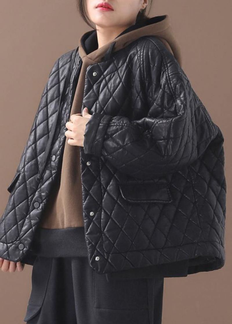 Luxe Grande Taille Chaud Hiver Sur Manteau Court Noir Col Rond Femmes Vêtements D'extérieur