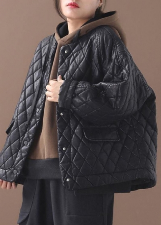 Luxe Grande Taille Chaud Hiver Sur Manteau Court Noir Col Rond Femmes Vêtements D'extérieur