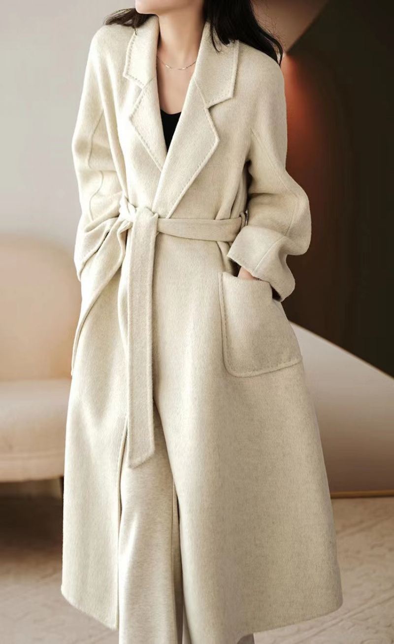 Luxy Lavande Soie Laine Mélangée Trench Pardessus Manteau Hiver - Lavande