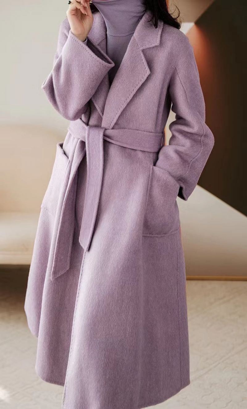 Luxy Lavande Soie Laine Mélangée Trench Pardessus Manteau Hiver - Lavande