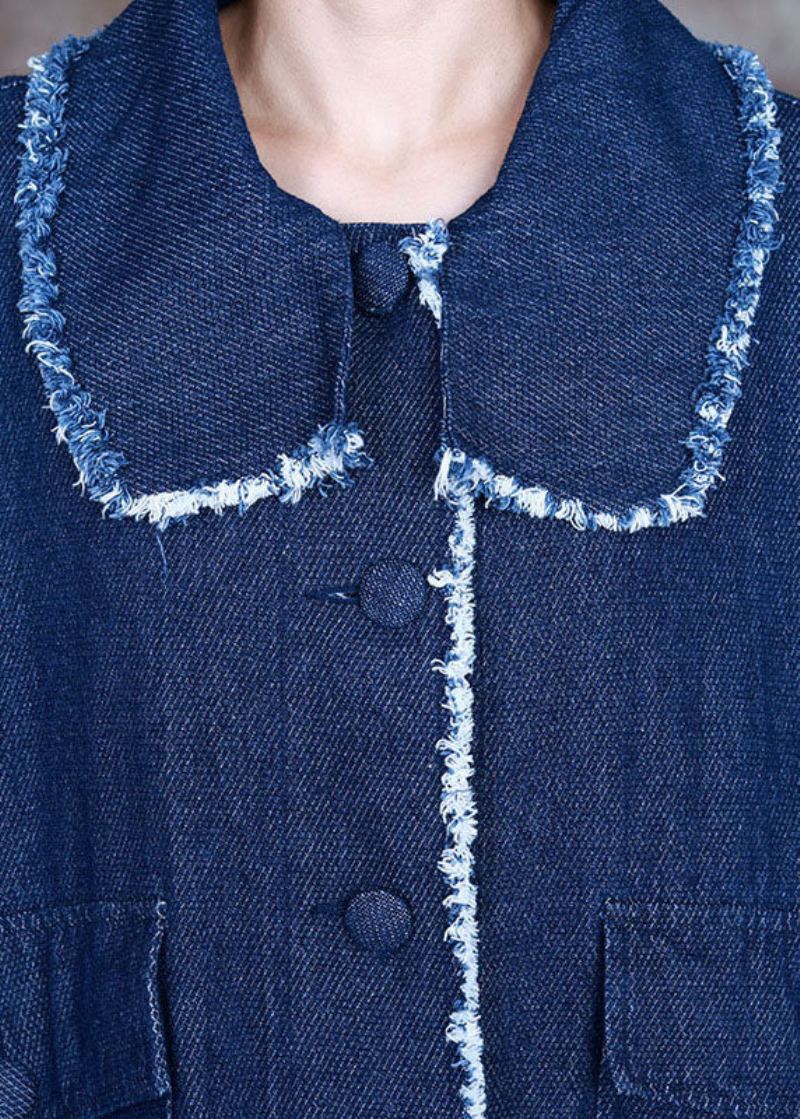 Magnifique Manteau En Denim Bleu Avec Col Peterpan Et Bouton Ouvert Sur Le Côté Pour L'hiver - Manteaux d'hiver femmes