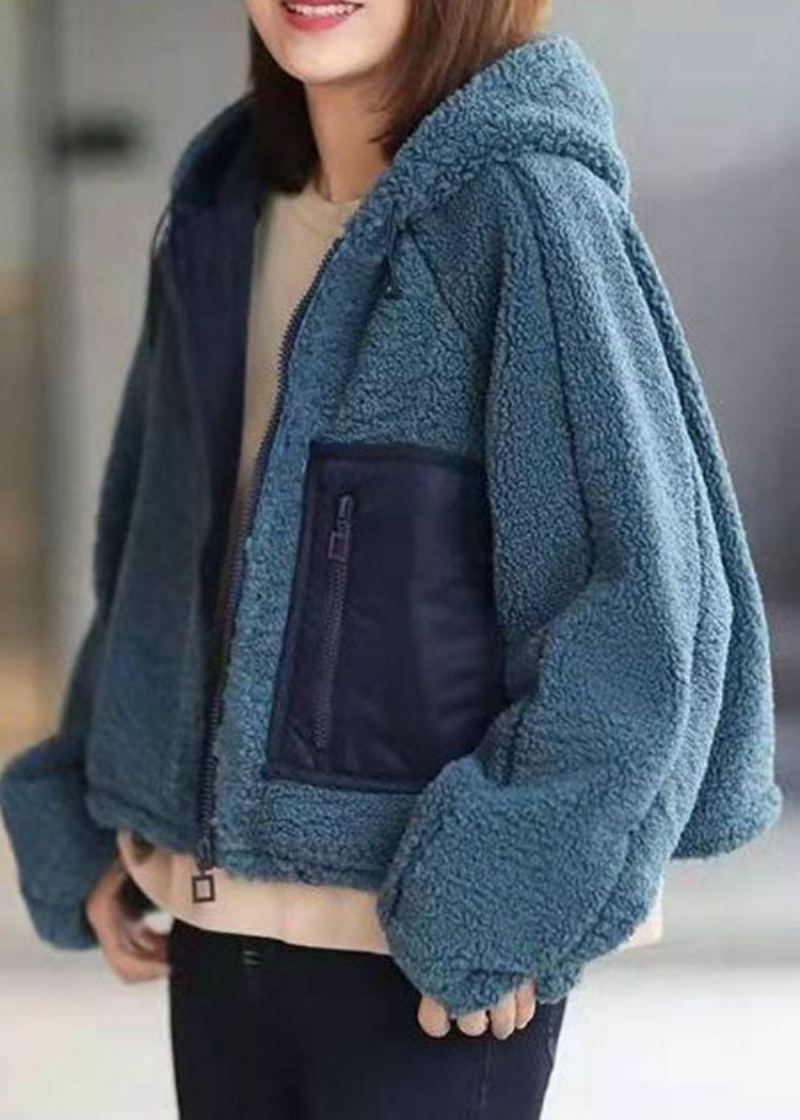 Magnifique Manteau D'hiver En Fausse Fourrure À Capuche Bleu Paon - Manteaux d'hiver femmes