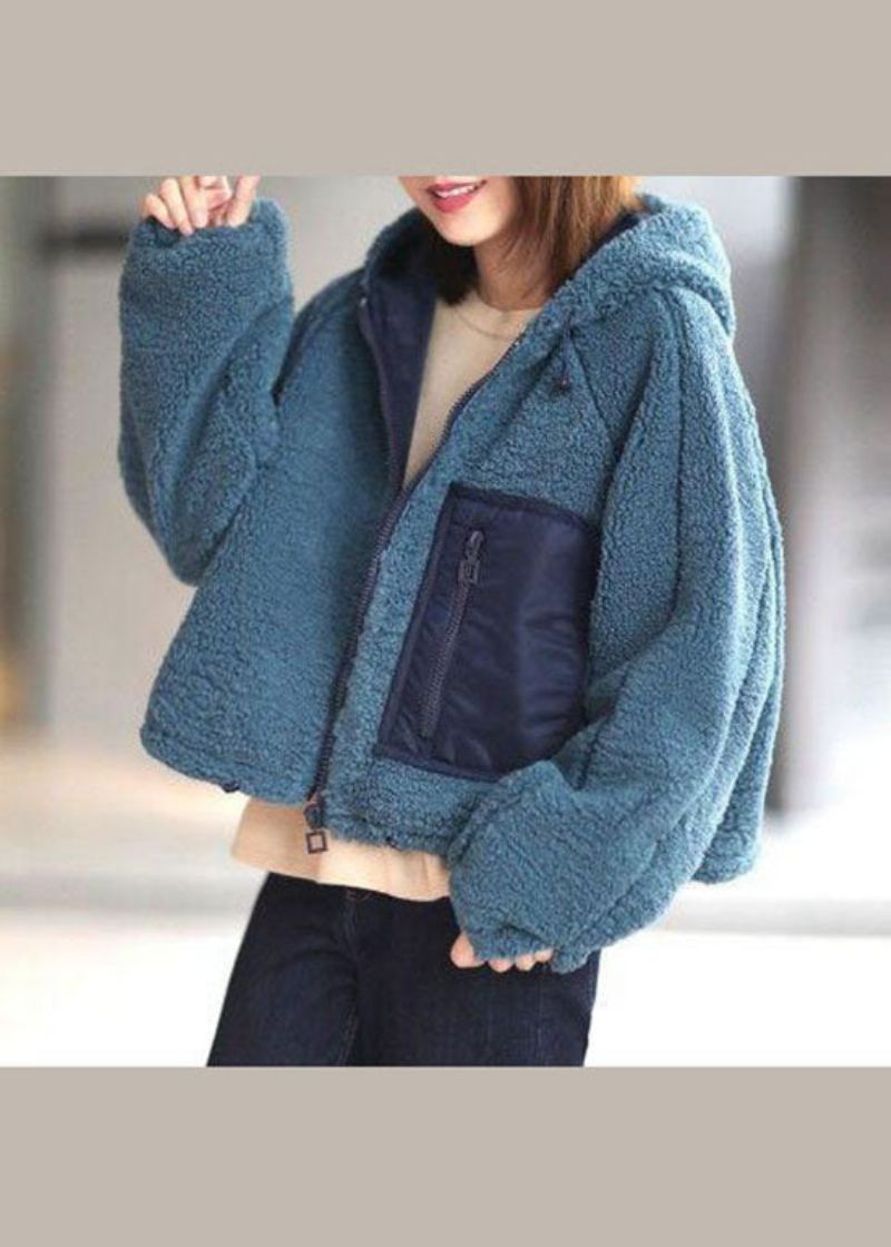 Magnifique Manteau D'hiver En Fausse Fourrure À Capuche Bleu Paon - Manteaux d'hiver femmes