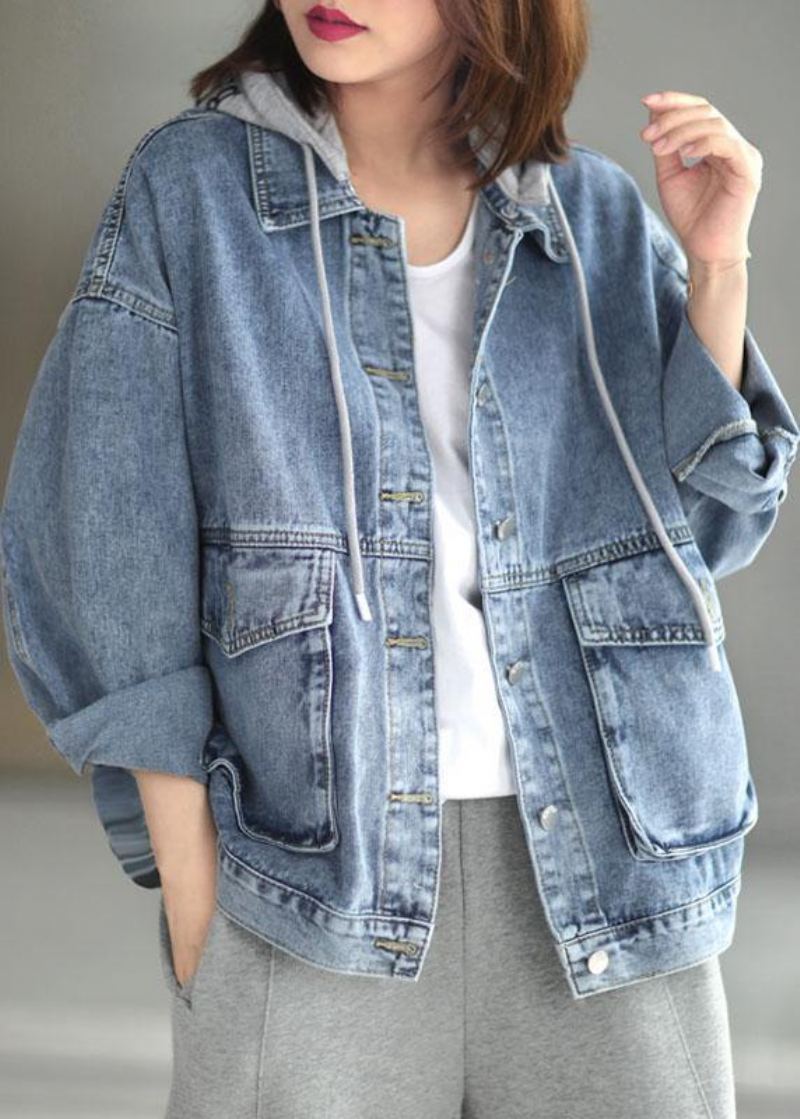 Magnifique Manteau À Manches Longues En Denim Léger Avec Poches Et Boutons D'automne