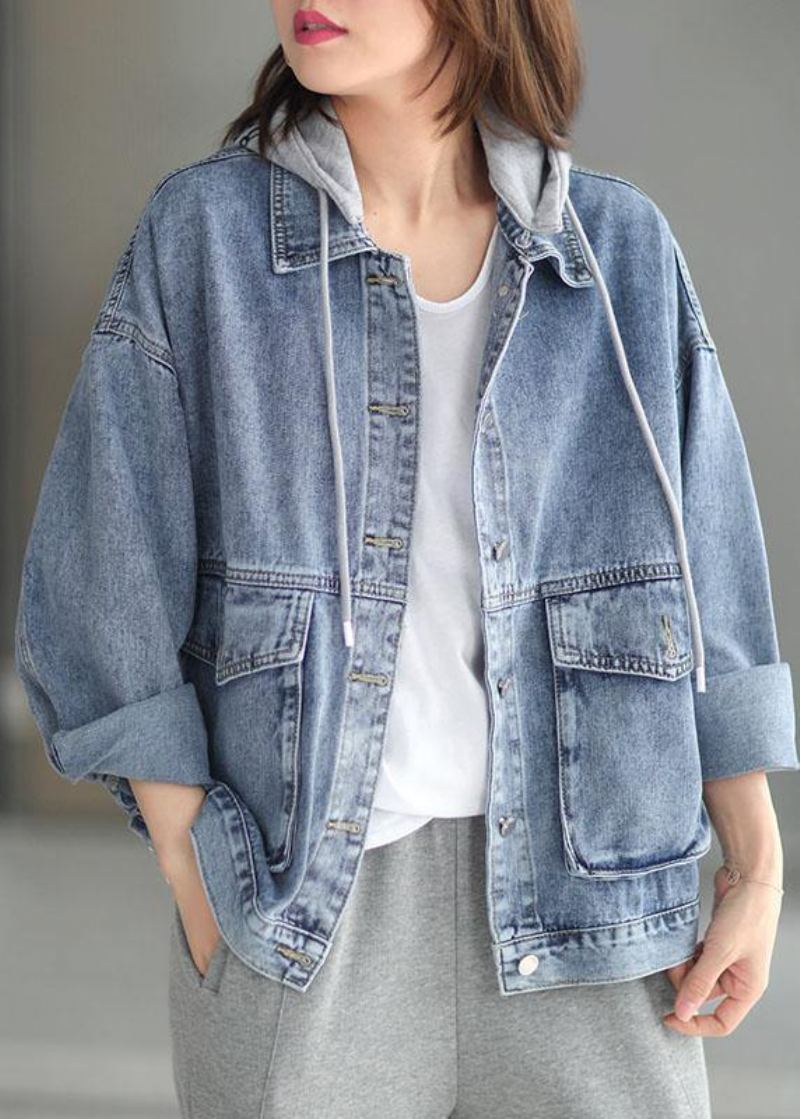 Magnifique Manteau À Manches Longues En Denim Léger Avec Poches Et Boutons D'automne - Manteaux d'hiver femmes