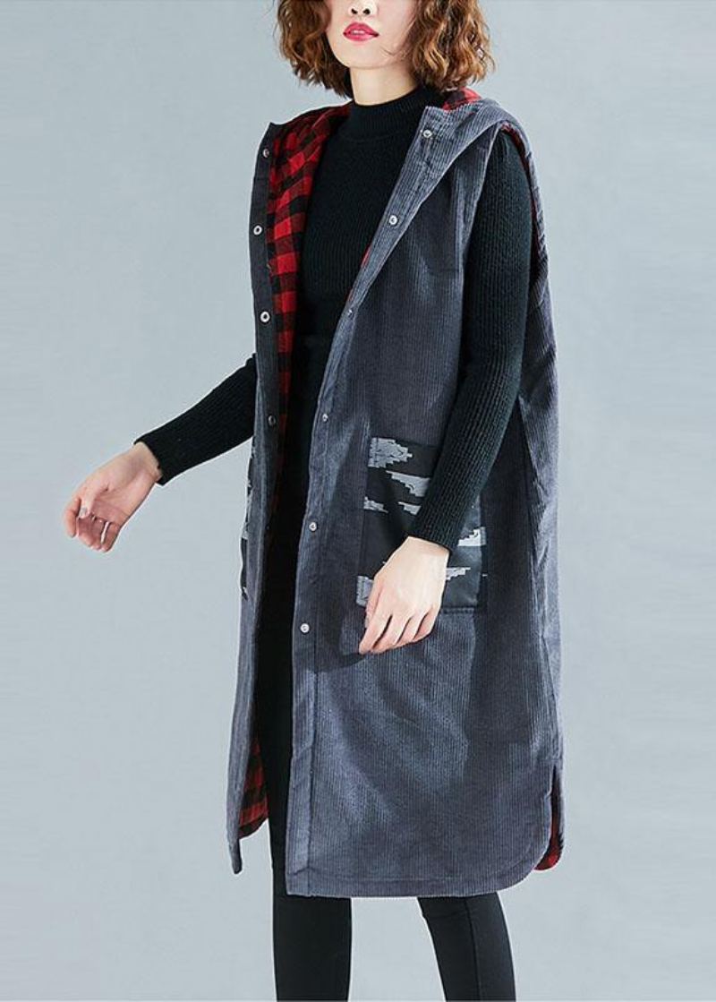 Magnifique Manteau Maxi À Capuche Sans Manches Printemps Fin Boîte Grise Vêtements D'extérieur - Manteaux d'hiver femmes