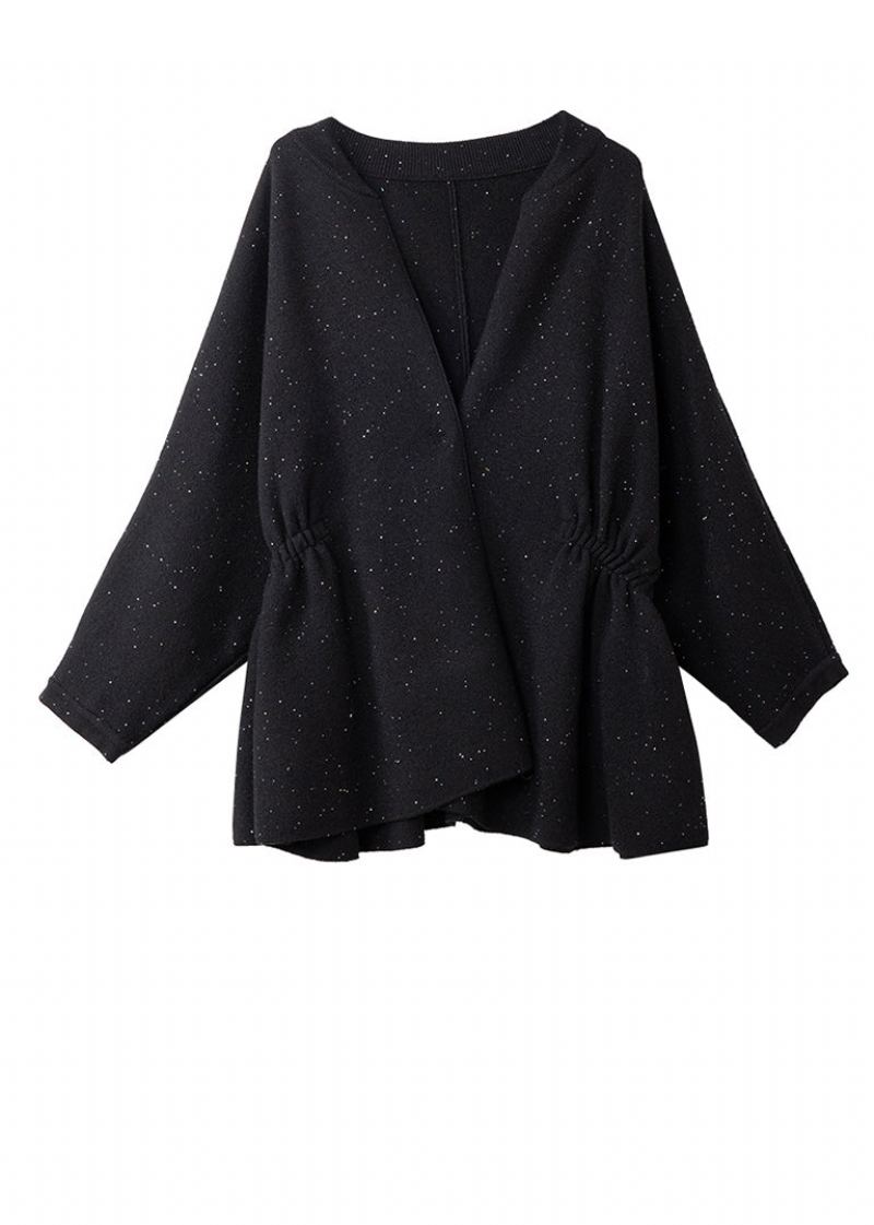 Manteau Ample En Tricot Noir À Paillettes Cintrées De Grande Taille Pour L'hiver - Manteaux d'hiver femmes