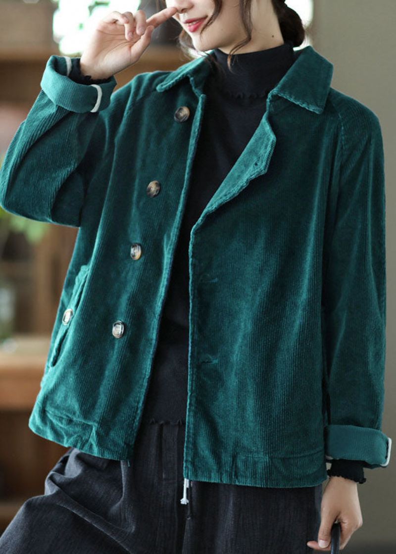 Manteau D'automne Ajusté En Patchwork De Boutons Avec Col Peterpan Vert Thé