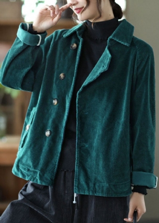 Manteau D'automne Ajusté En Patchwork De Boutons Avec Col Peterpan Vert Thé