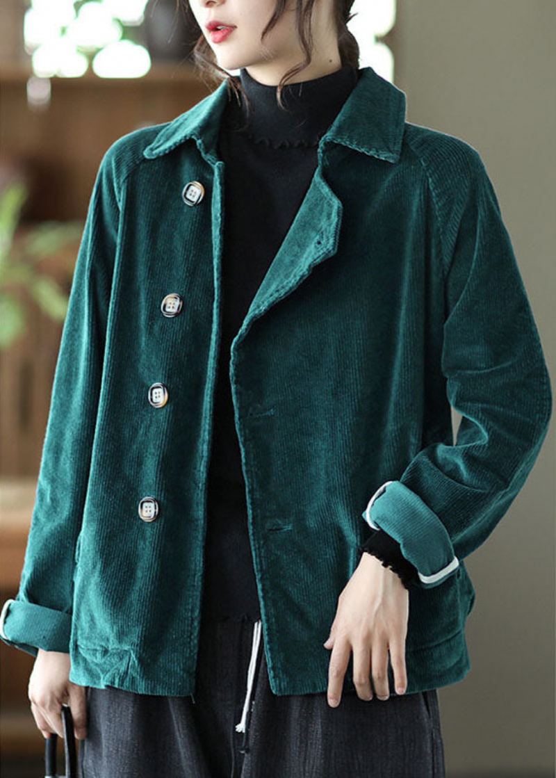 Manteau D'automne Ajusté En Patchwork De Boutons Avec Col Peterpan Vert Thé - Thé Vert