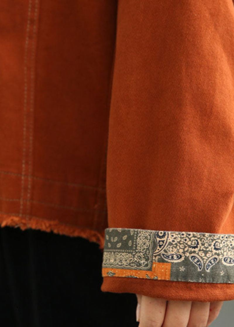 Manteau D'automne Ample En Patchwork Rétro Orange De Grande Taille - Orange