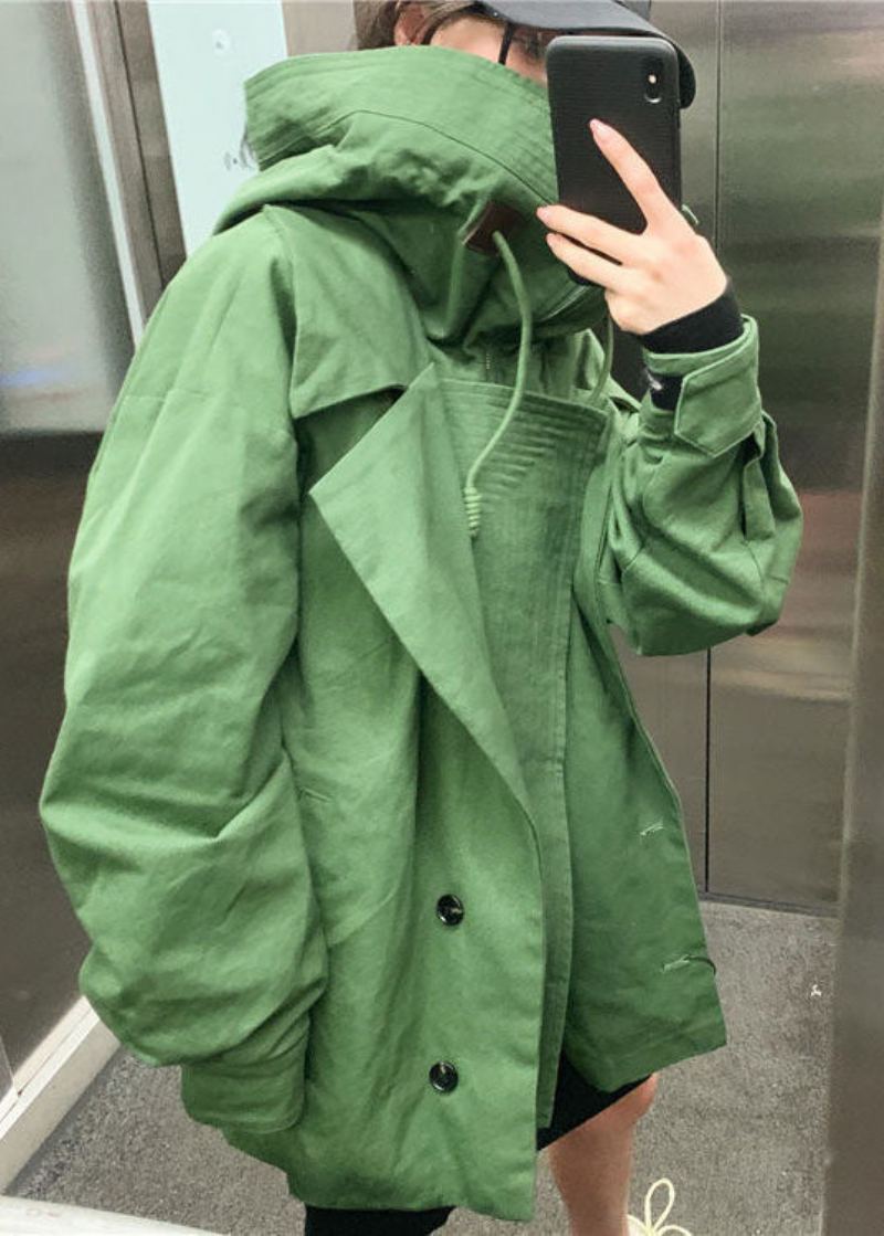 Manteau D'automne Décontracté Vert Élégant Avec Poches Zippées Et Amples - Manteaux d'hiver femmes