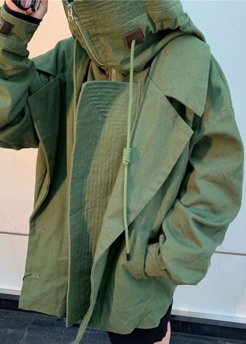 Manteau D'automne Décontracté Vert Élégant Avec Poches Zippées Et Amples - Manteaux d'hiver femmes