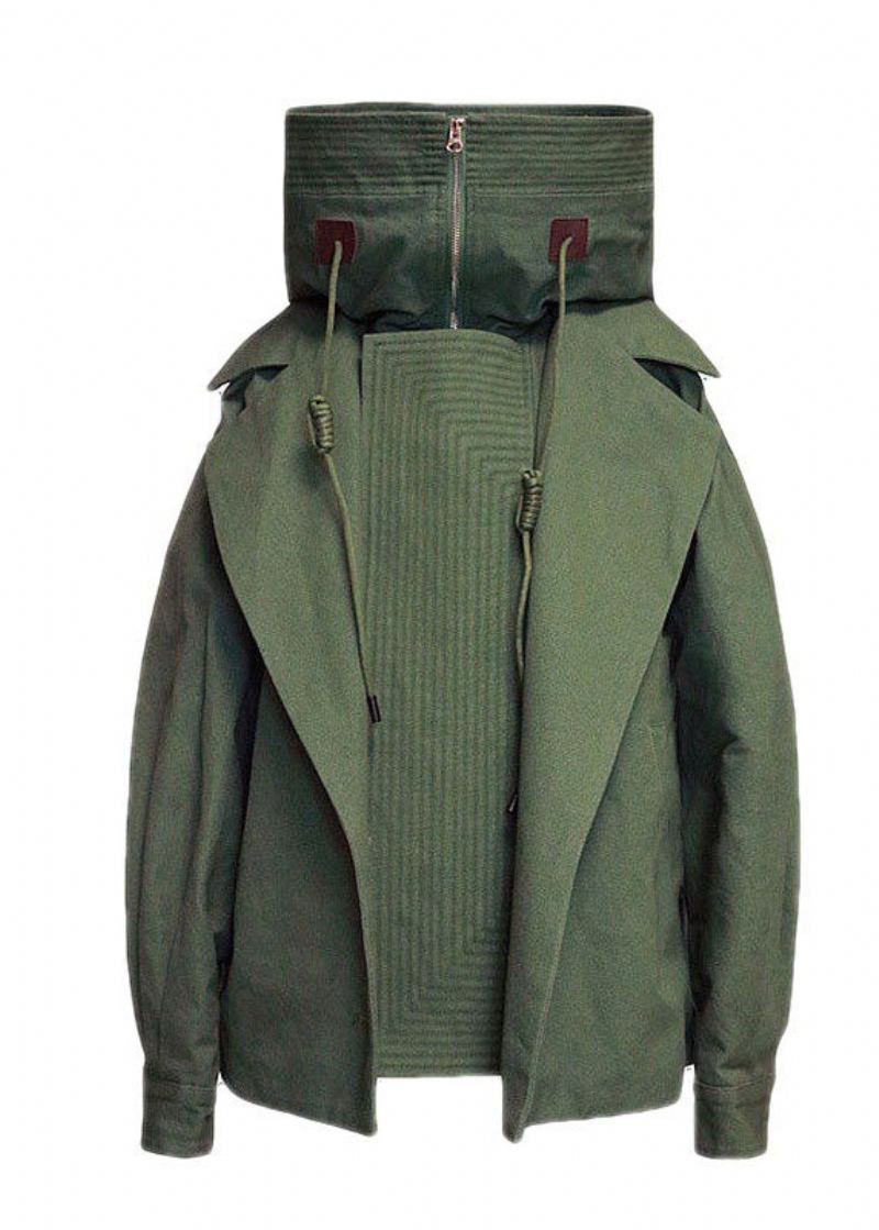 Manteau D'automne Décontracté Vert Élégant Avec Poches Zippées Et Amples - Manteaux d'hiver femmes