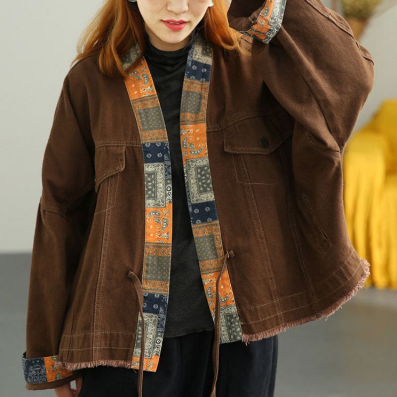 Manteau D'automne De Luxe Marron Avec Poches Décontractées - Orange