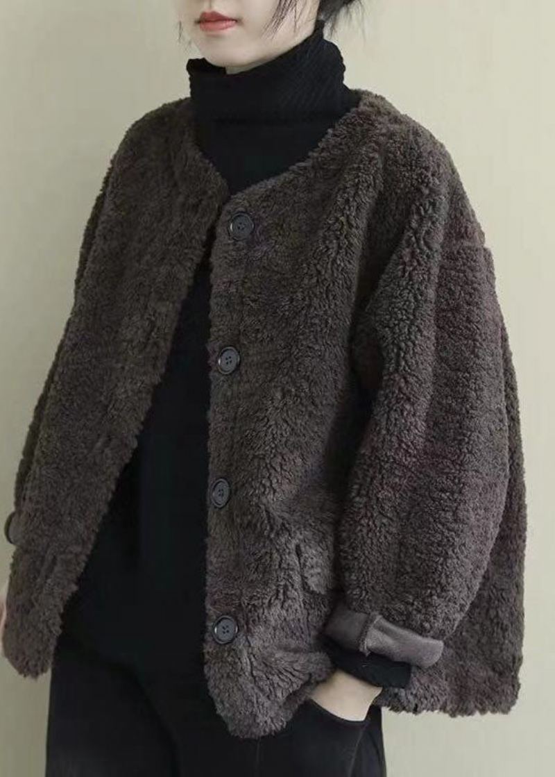 Manteau D'automne À Manches Longues Avec Poches Amples Et Boutons Chocolat - Manteaux d'hiver femmes