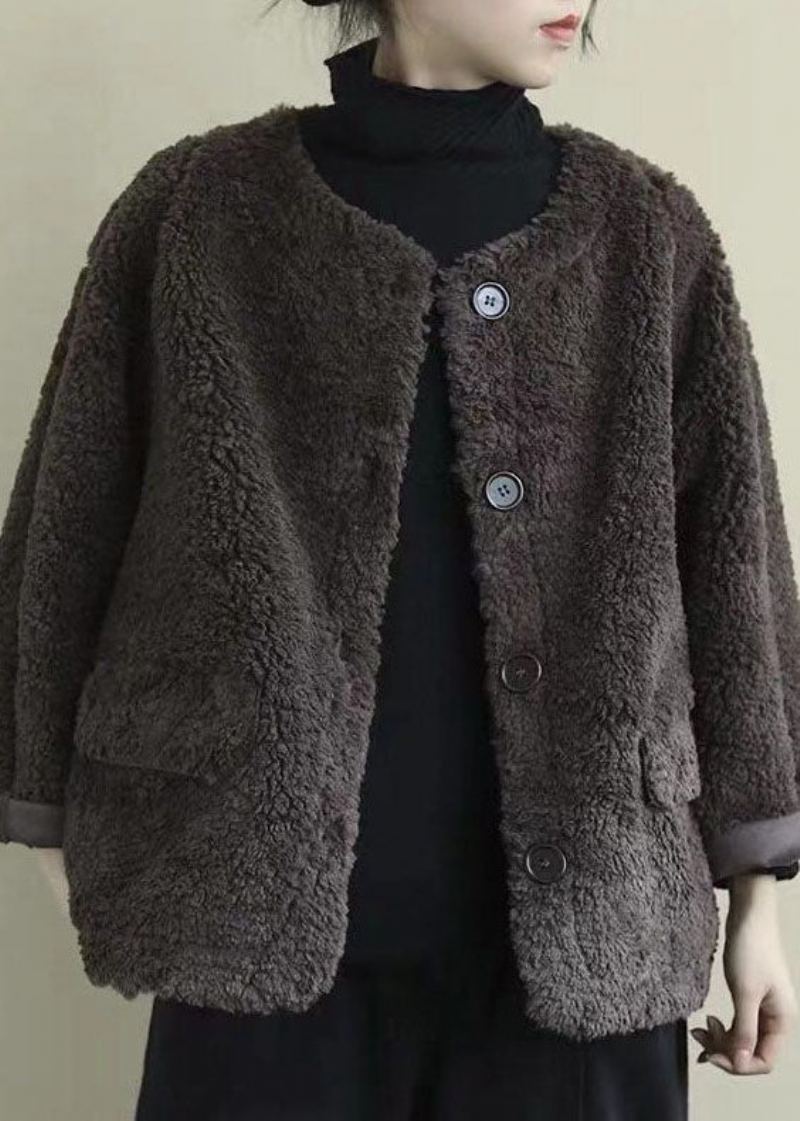 Manteau D'automne À Manches Longues Avec Poches Amples Et Boutons Chocolat - Manteaux d'hiver femmes