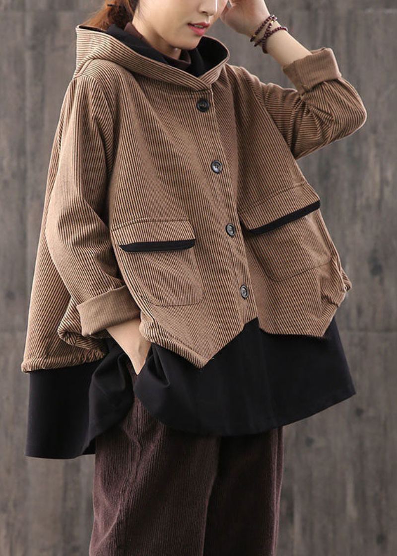 Manteau D'automne Simple À Boutons Amples Rétro Chocolat