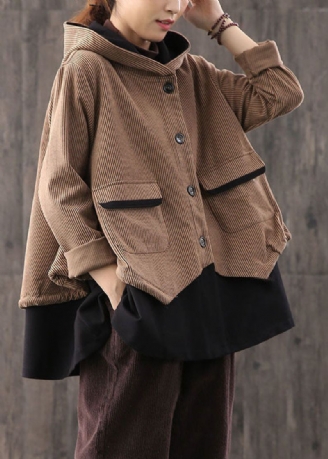 Manteau D'automne Simple À Boutons Amples Rétro Chocolat