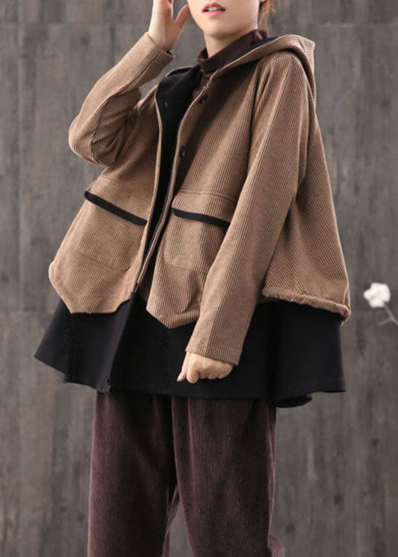 Manteau D'automne Simple À Boutons Amples Rétro Chocolat - Café