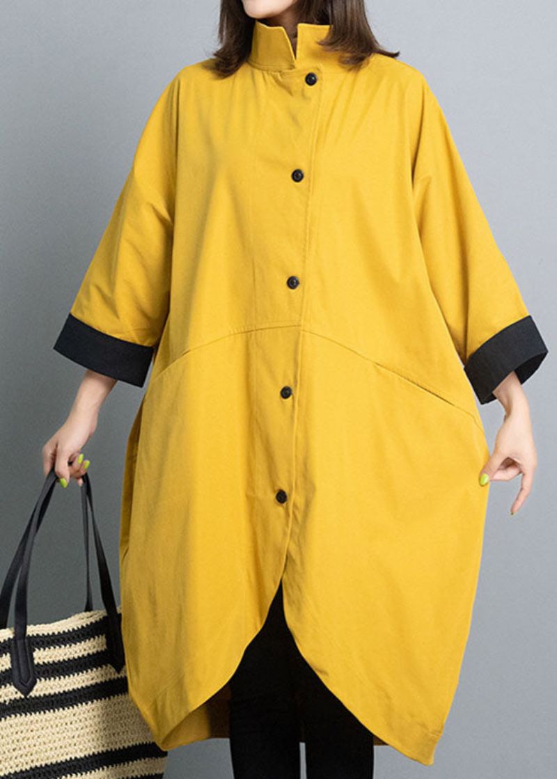 Manteau D'automne Simple Jaune Décontracté À Boutons Design Asymétrique