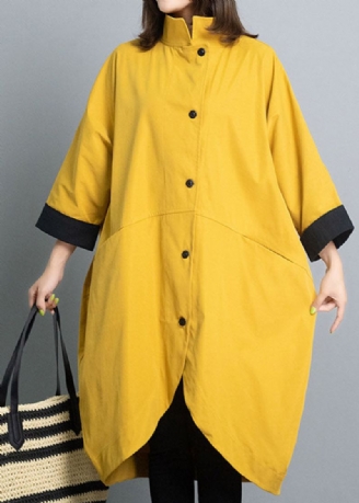 Manteau D'automne Simple Jaune Décontracté À Boutons Design Asymétrique