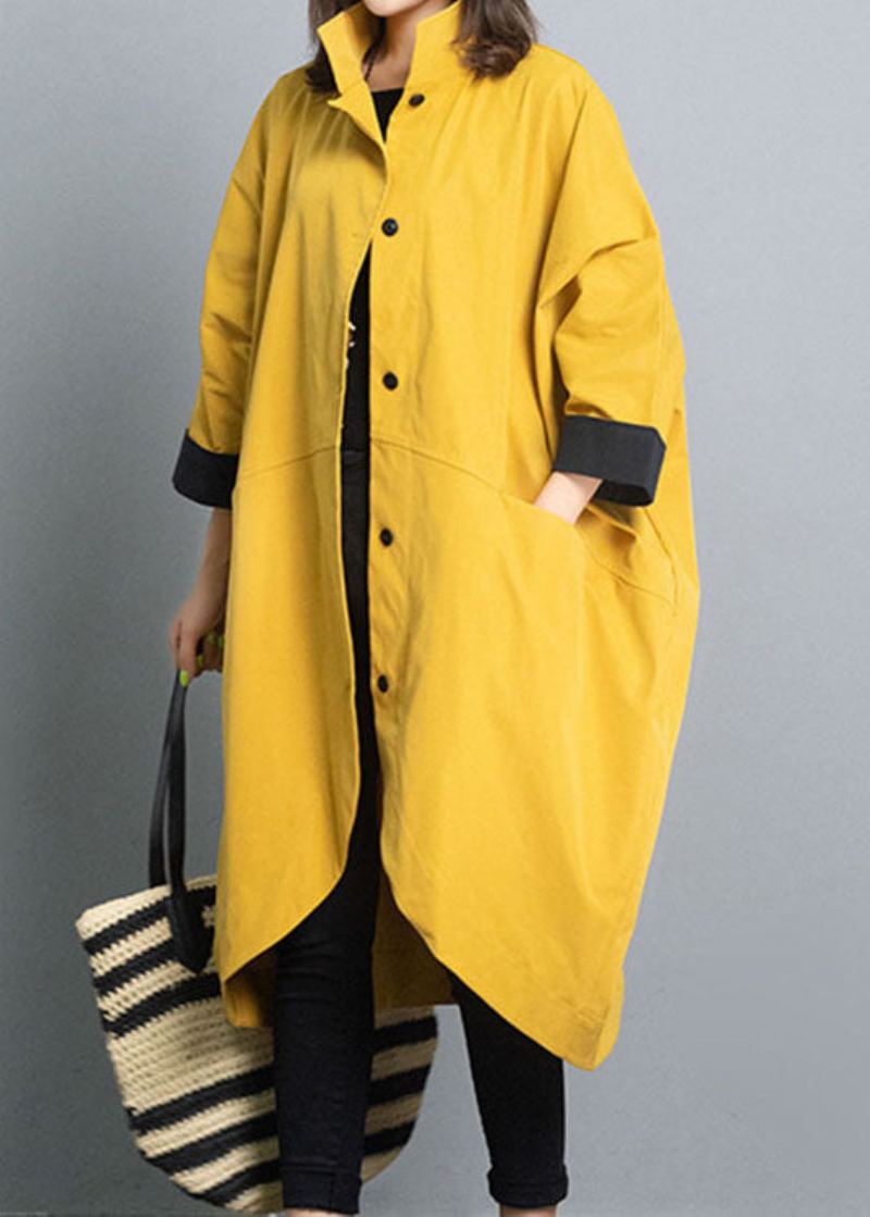 Manteau D'automne Simple Jaune Décontracté À Boutons Design Asymétrique - Jaune